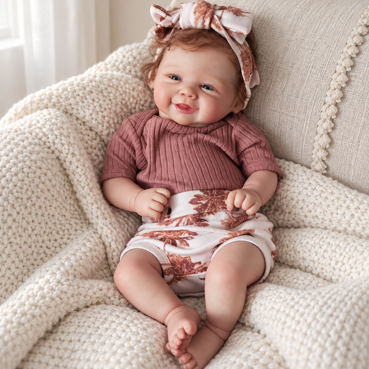 Collectible doll photographed in a neutral lifestyle setting